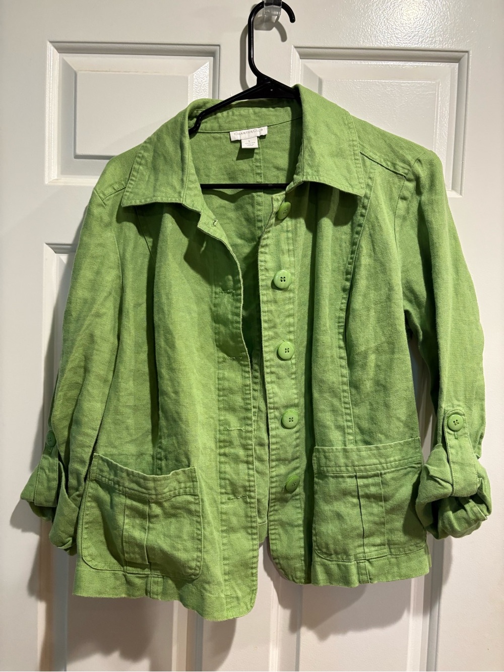 Charter Club linen jacket blazer lime green sz M L coastal